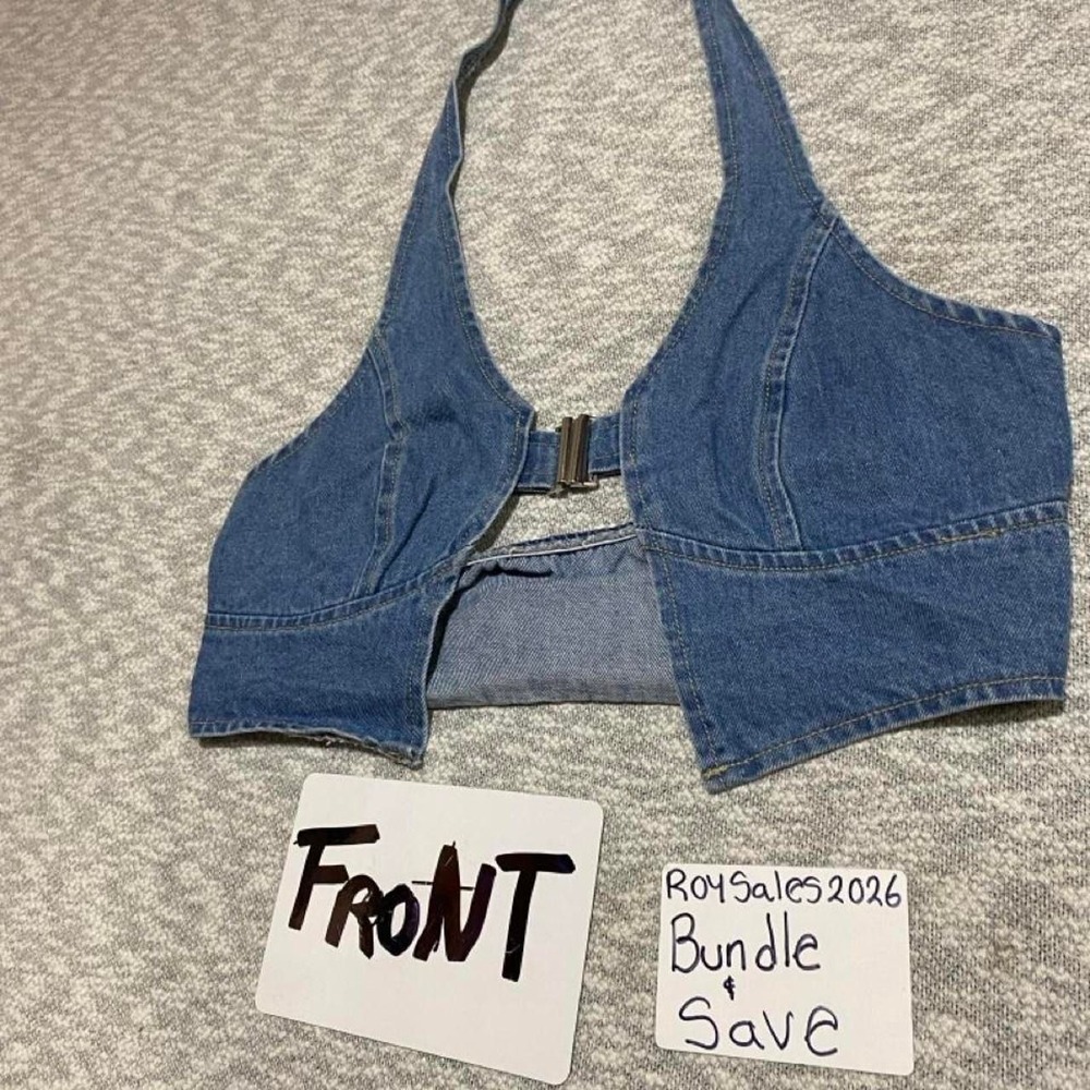 SHEIN Blue denim halter crop top women M(6). SKU-C88